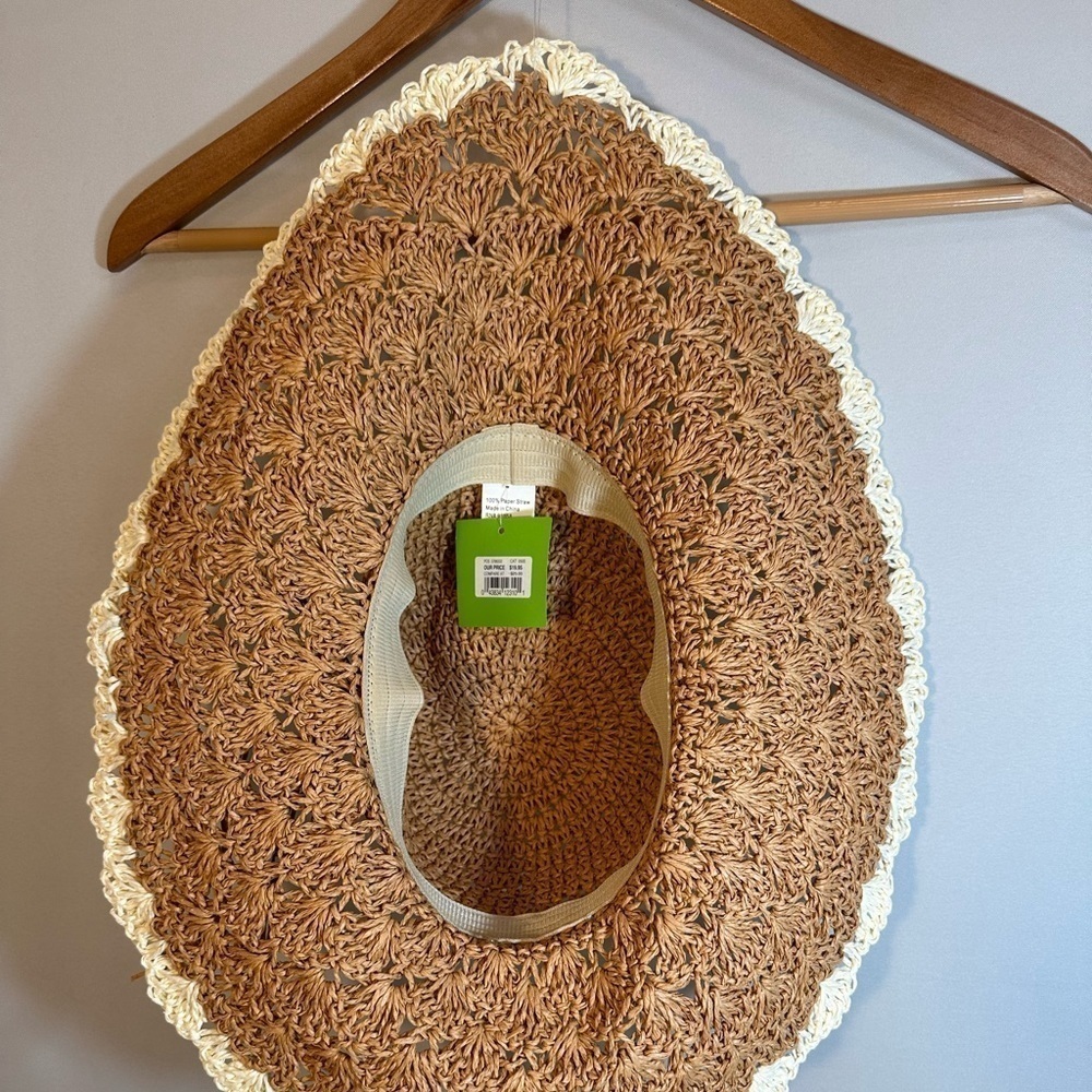 Womens Straw Summer Beach Sun Big Brim Floppy Foldable Hat Tie Bow Gardening NWT - Picture 7 of 7